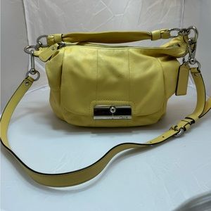 Coach Leather Kristin Hobo, Yellow Soft Leather outside pocket, Silver hardware